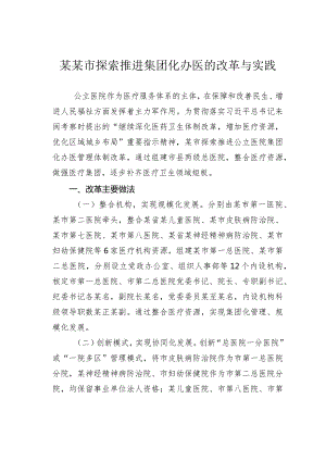 某某市探索推进集团化办医的改革与实践.docx