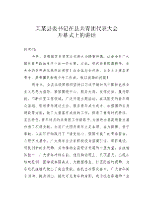 某某县委书记在县共青团代表大会开幕式上的讲话.docx