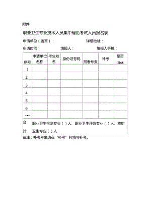 职业卫生专业技术人员集中理论考试人员报名表.docx