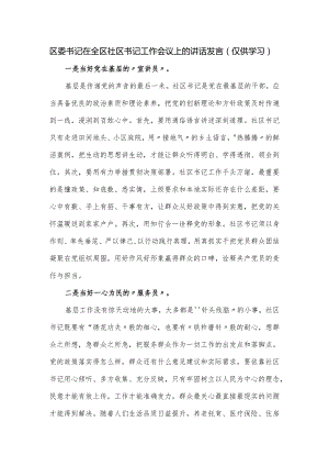 区委书记在全区社区书记工作会议上的讲话发言.docx