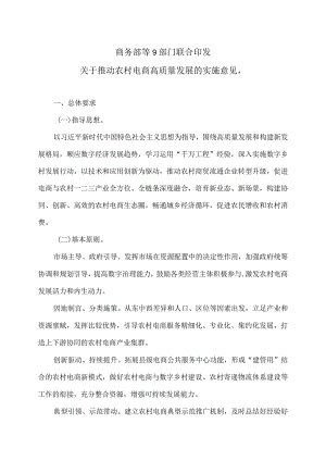 商务部等9部门联合印发关于推动农村电商高质量发展的实施意见（2024年）.docx