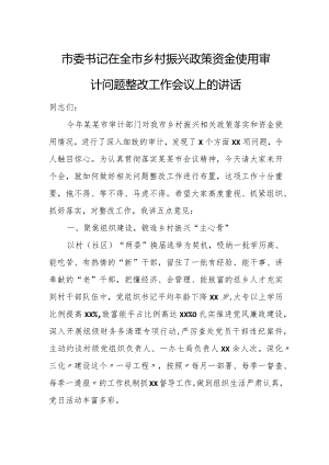 市委书记在全市乡村振兴政策资金使用审计问题整改工作会议上的讲话.docx