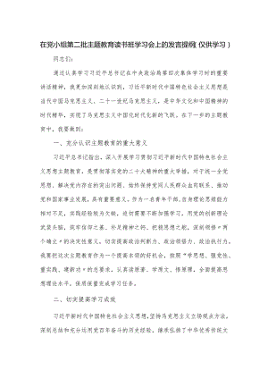 在党小组第二批主题教育读书班学习会上的发言提纲.docx