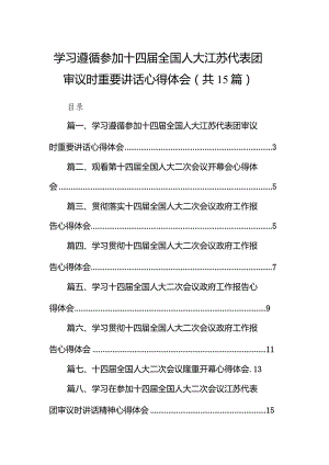 学习遵循参加十四届全国人大江苏代表团审议时重要讲话心得体会15篇（精选版）.docx