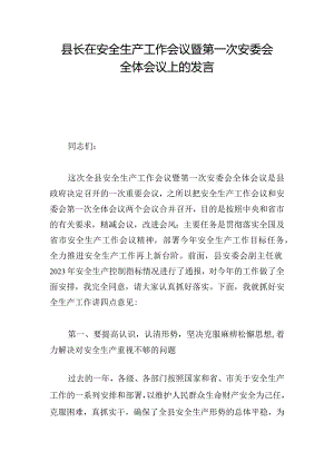 县长在安全生产工作会议暨第一次安委会全体会议上的发言.docx
