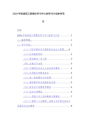 2024年街道党工委理论学习中心组学习计划参考范文.docx