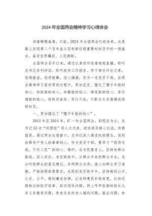 （10篇）2024学习贯彻全国两会精神心得体会研讨发言.docx