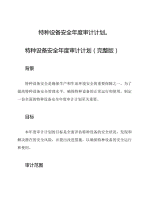 特种设备安全年度审计计划（）.docx