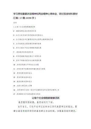 学习贯彻重要讲话精神和两会精神心得体会、研讨发言材料素材汇编17篇.docx