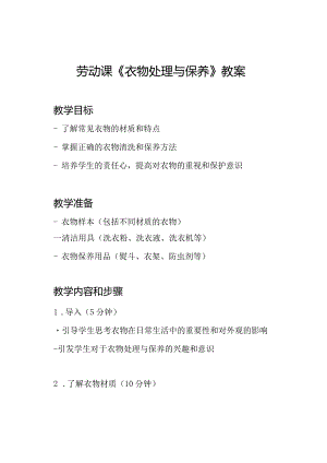 劳动课《衣物处理与保养》教案.docx