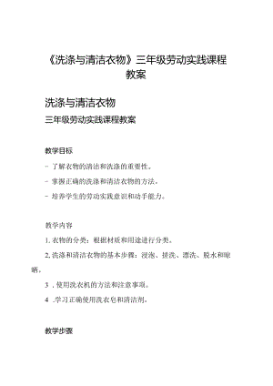 《洗涤与清洁衣物》三年级劳动实践课程教案.docx