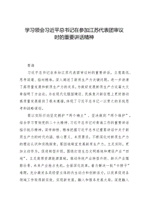 2024两会∣01重要讲话：1-2在参加江苏代表团审议时的重要讲话（贯彻意见+心得体会）.docx