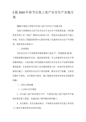 3篇2024年春节后复工复产安全生产实施方案.docx