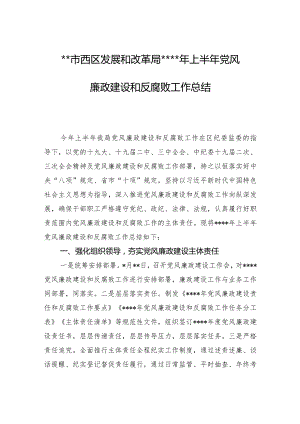 市西区发展和改革局2019年上半年党风廉政建设和反腐败工作总结.docx