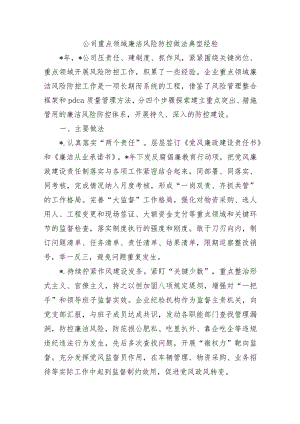 公司重点领域廉洁风险防控做法典型经验.docx