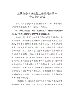 某某市委书记在传达全国两会精神会议上的讲话.docx