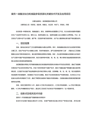 工业领域绿色低碳技术应用案例1 硫酸法钛白粉废副多级资源化关键技术开发及应用项目.docx
