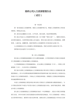 路桥公司人力资源管理办法（试行稿）.docx
