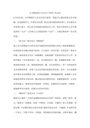 公司物流部门安全生产管理工作总结.docx