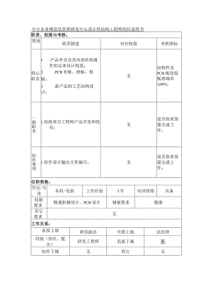 中小企业规范化管理研发中心设计科结构工程师岗位说明书.docx