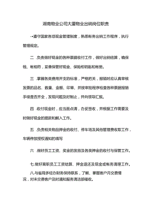 湖南物业公司大厦物业出纳岗位职责.docx