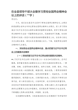 在全县领导干部大会暨学习贯彻全国两会精神会议上的讲话【 】.docx