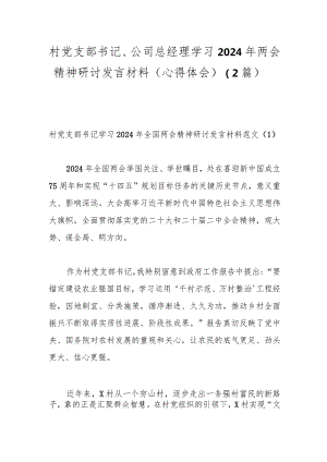 （2篇）村党支部书记、公司总经理学习2024年两会精神研讨发言材料（心得体会）.docx