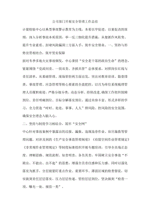 公司部门开展安全管理工作总结.docx