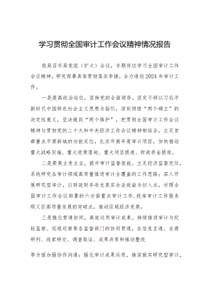 2024年全国审计工作会议精神学习情况报告十五篇.docx