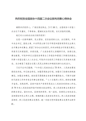 （5篇）2024年热烈祝贺全国政协十四届二次会议胜利闭幕心得体会.docx
