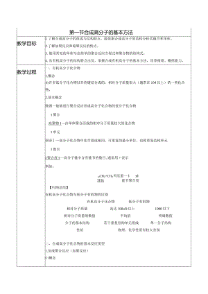 2023-2024学年人教版新教材选择性必修三 第五章第一节 合成高分子的基本方法 教案.docx