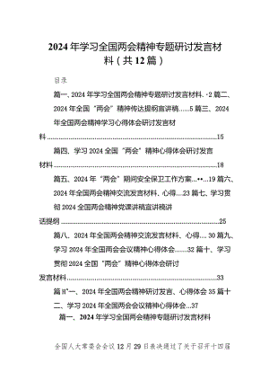 2024年学习全国两会精神专题研讨发言材料（共12篇）.docx