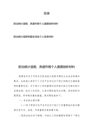 防治统计造假、弄虚作假个人查摆剖析材料+防治统计造假专题生活会个人发言材料.docx