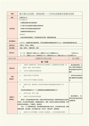 《大学生心理健康教育》教案 第3章 认识自我悦纳自我——大学生自我意识发展与培养.docx