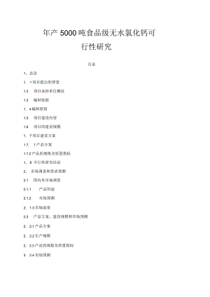 某年产5000吨食品级无水氯化钙(盐酸石灰石)可行性研究报告.docx