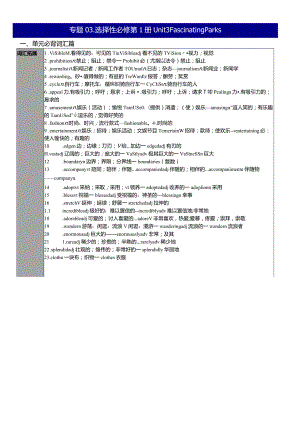 人教版（2019）选择性必修 第一册Unit 3 Fascinating Parks基础必背知识清单素材.docx