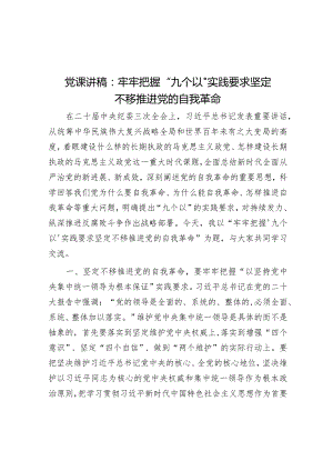党课讲稿：牢牢把握“九个以”实践要求 坚定不移推进党的自我革命&乡村振兴发展经验交流材料.docx