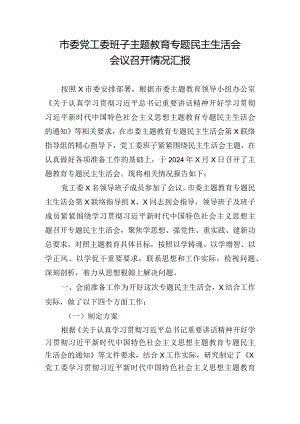 市委党工委班子主题教育专题民主生活会会议召开情况汇报.docx
