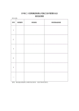 《中铁二十四局集团有限公司施工技术管理办法》征求意见反馈表.docx