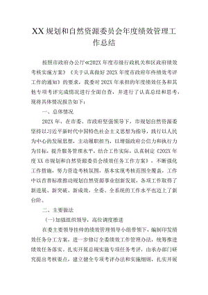 某规划和自然资源委员会年度绩效管理工作总结.docx