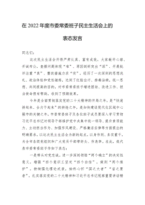 在2022年度市委常委班子民主生活会上的表态发言.docx