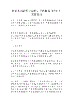防范和惩治统计造假、弄虚作假自查自纠工作总结.docx