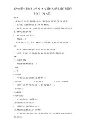 粤教版科学五年级上册14-专题探究：铁生锈的条件练习.docx
