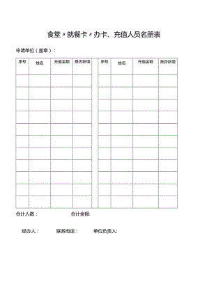 食堂“就餐卡”办卡、充值人员名册表.docx