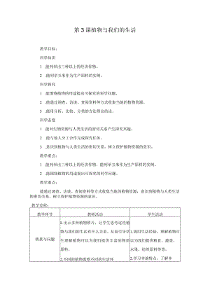 第3课植物与我们的生活（教学设计）三年级科学下册（冀人版）.docx