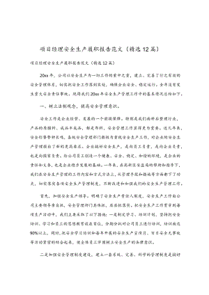 项目经理安全生产履职报告范文（精选12篇）.docx