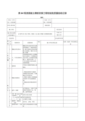 表64现浇混凝土模板安装工程检验批质量验收记录.docx