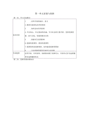 第一单元富强与创新复习学案-九年级道德与法治上册.docx