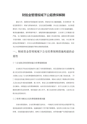 财政资金管理视域下公安经费保障措施.docx