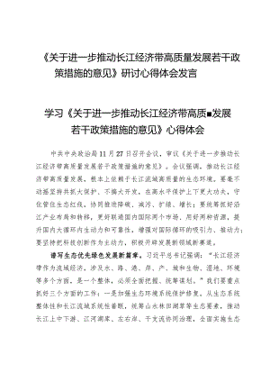 （10篇）《关于进一步推动长江经济带高质量发展若干政策措施的意见》研讨心得体会发言.docx